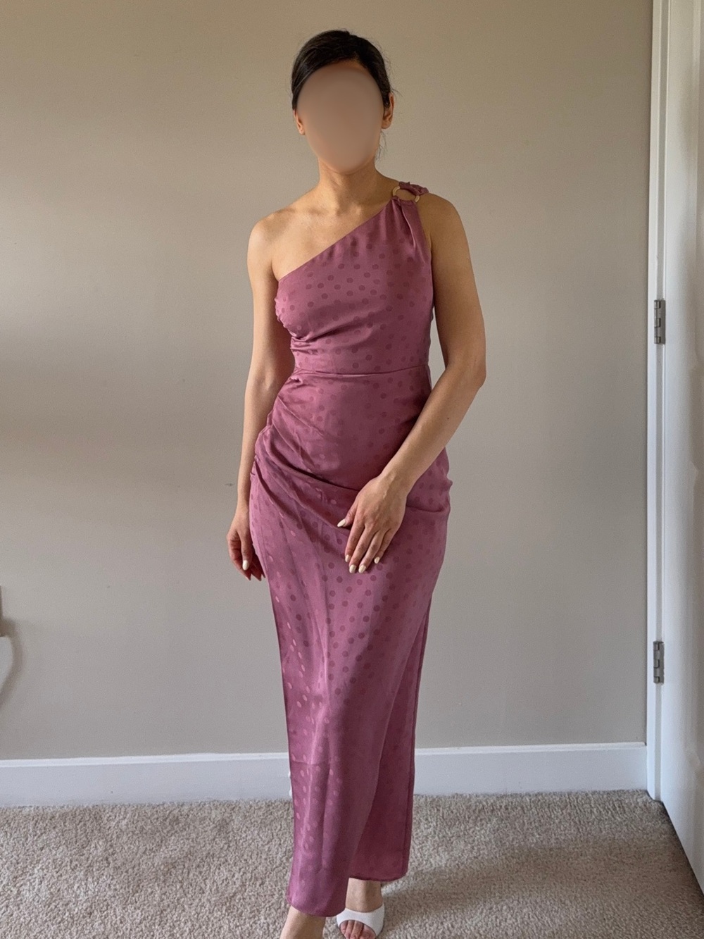 Favorite Daughter One-Shoulder Dusty Rose Dot Satin Dress